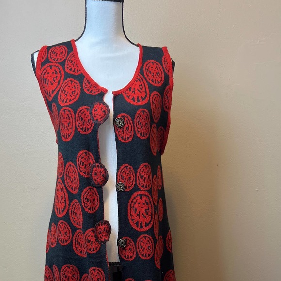 CATY LESCA LONG VEST RED SIZE 2 - Picture 4 of 10